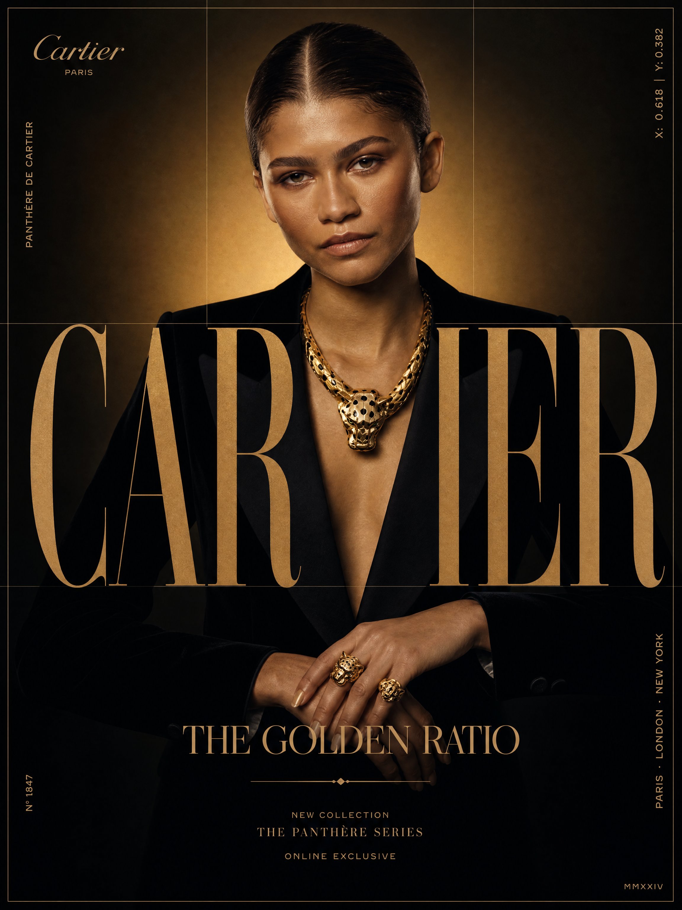 Jewelry & Luxury Watches (Cartier, Rolex, BVLGARI, Tiffany & Co.)

high-contrast, graphic-design-heavy social media poster generation.

Cartier × Zendaya — "THE GOLDEN RATIO"
Rolex × Cillian Murphy — "OASIS TIME"
BVLGARI × Lisa — "SERPENTINE METRIC"
Tiffany & Co. × Anya Taylor-Joy — "DIAMOND DUSK"